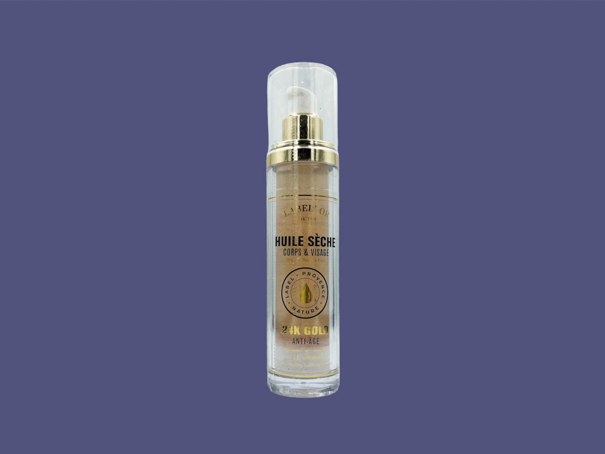 Aceite seca con purpurina de oro 24k para el cuerpo, cara y pelo