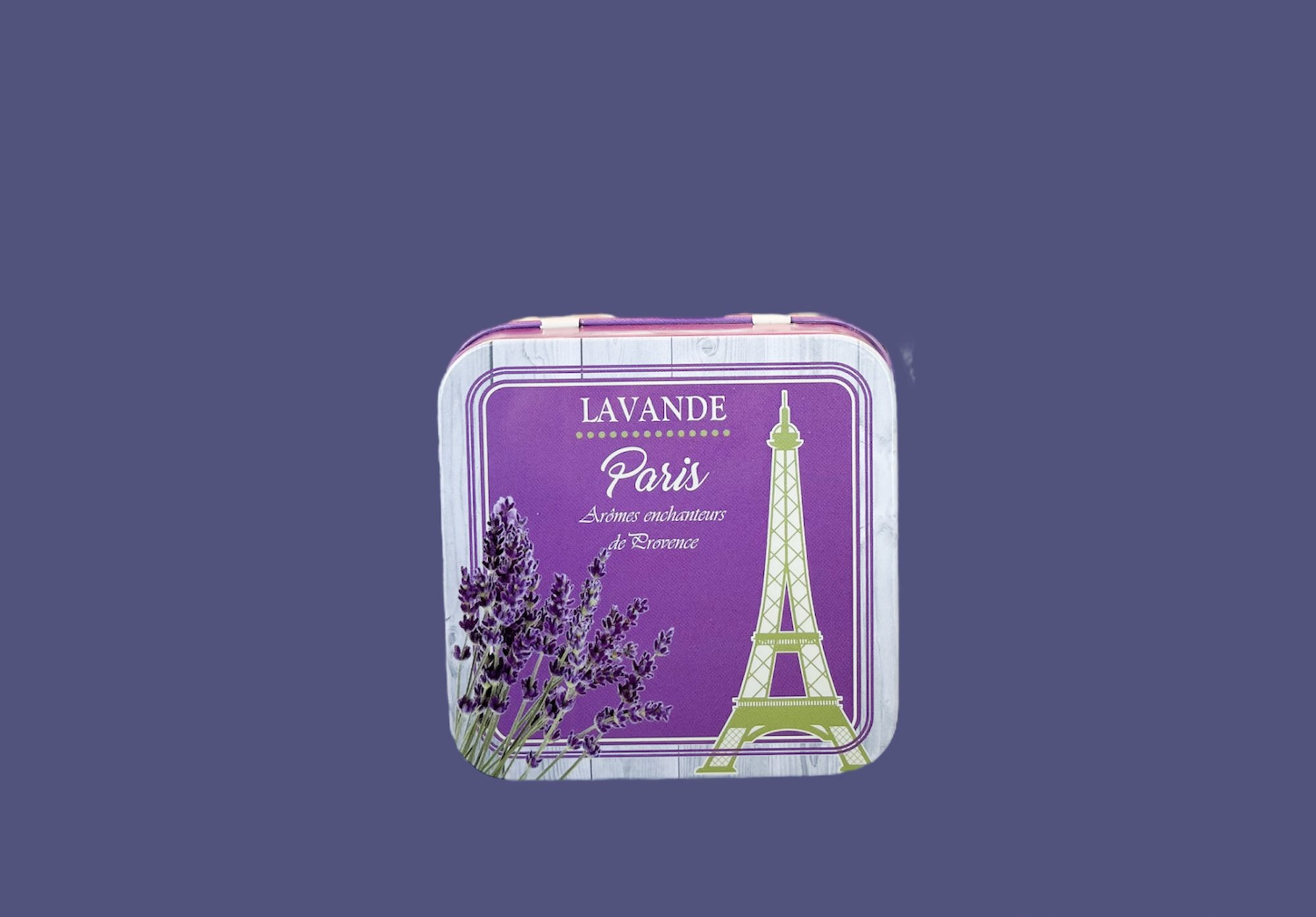 Caja metálica 110g o redondos lavanda Paris