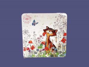 Caja metálica cuadrada grande gato entre flores