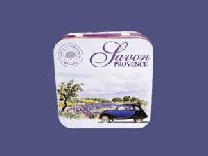 Caja metálica 110g o redondo coche azul