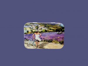 Caja metálica 125g campo de lavanda con bicicleta