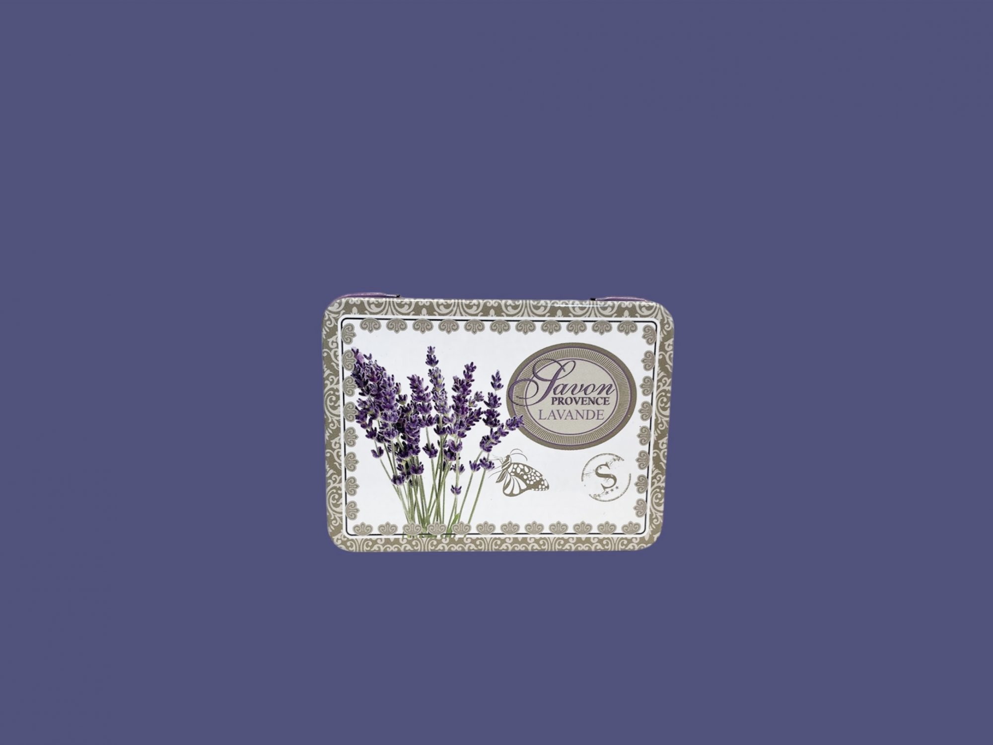 Caja metálica 60g lavanda blanca