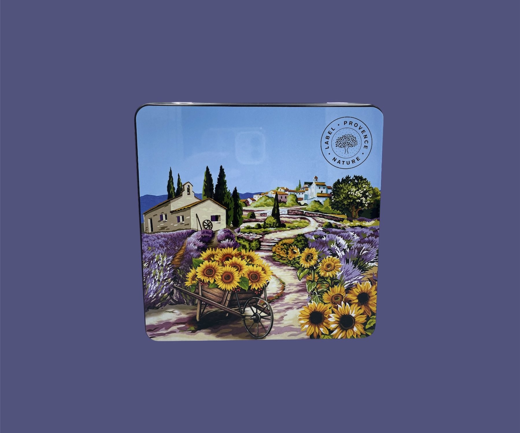 Caja metálica cuadrada grande campo de girasol