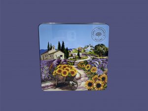 Caja metálica cuadrada grande campo de girasol