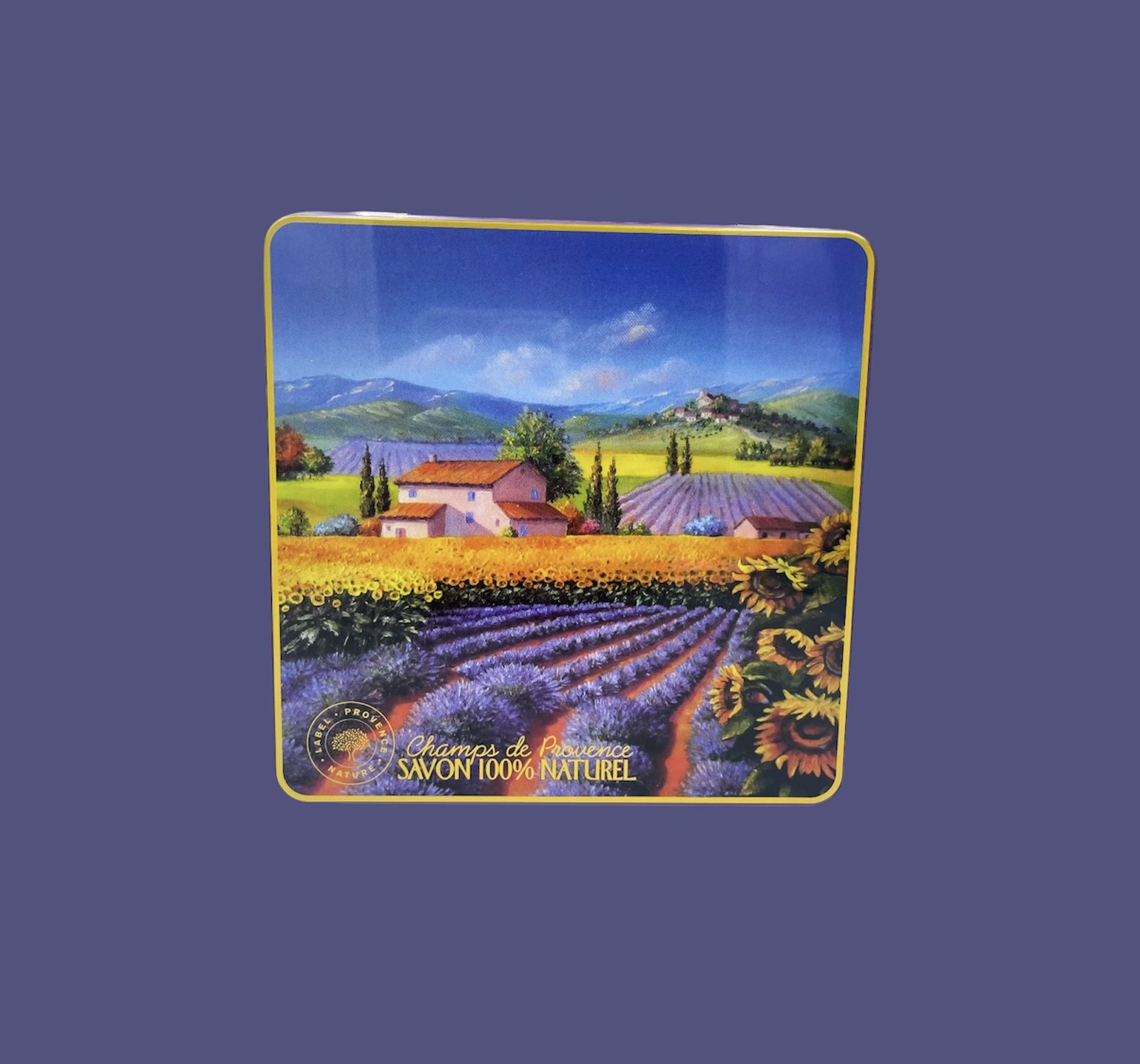 Caja metálica cuadrada grande campo de lavanda