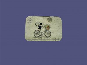 Caja metálica 125g gato en una bicicleta