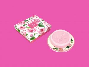 Cofre jabón y jabonera de rosa